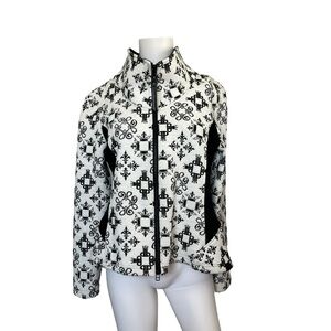 Tonia Debellis Funnel Neck Jacket Black White Geometric Womens Size Large
